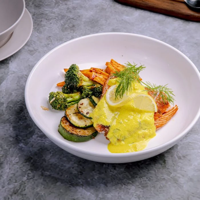 Salmon with Sute vegetable